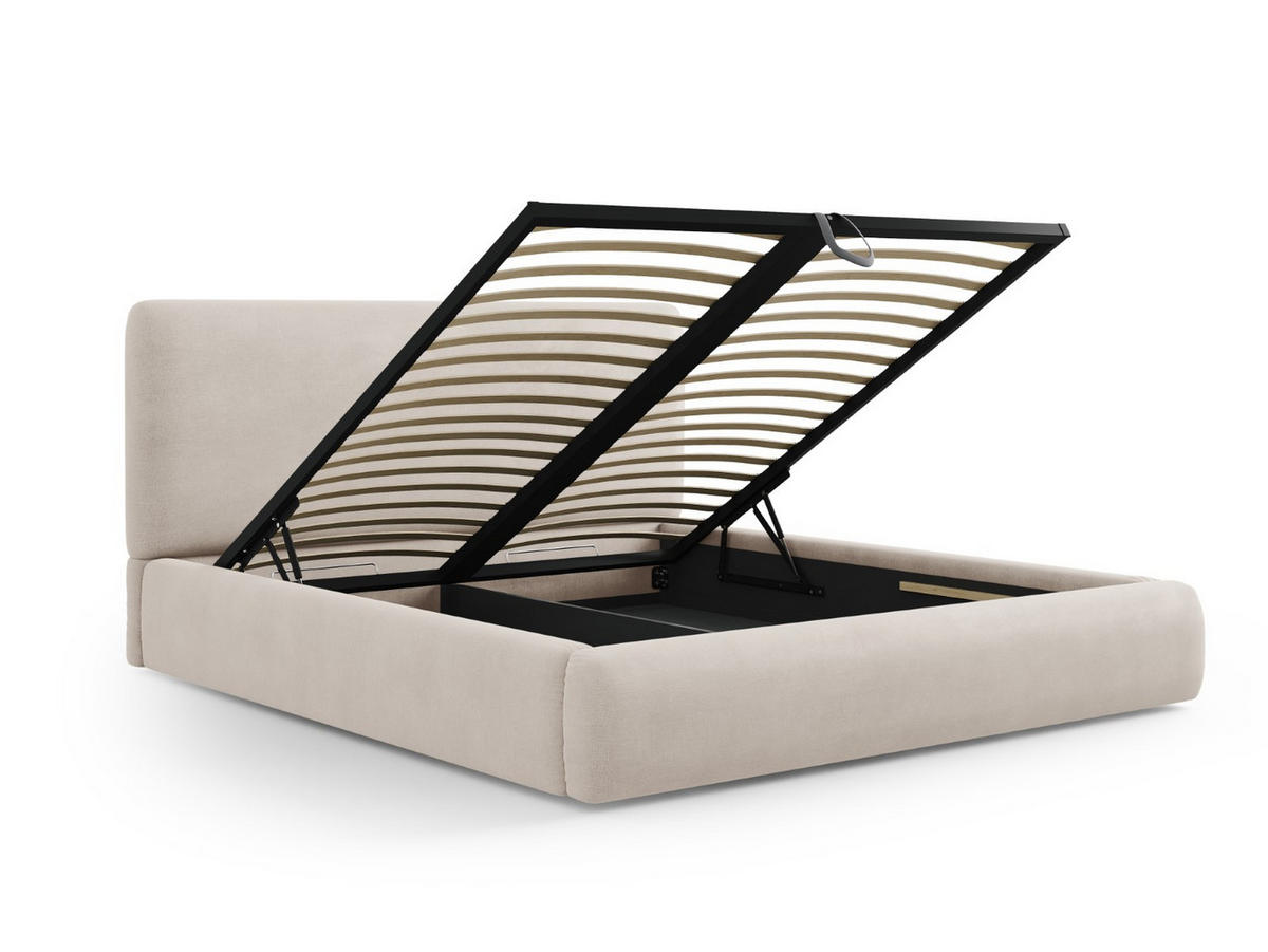 BETT mit Bettkasten und Kopfteil Colonel aus Chenille-Stoff beige 200x200cm - Beige, Textil (200/200cm) - Cosmopolitan Design