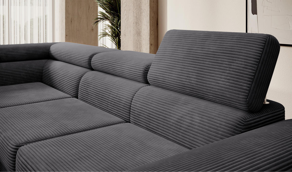 ECKSOFA Stevil Dunkelgrau Cordbezug - Dunkelgrau/Silberfarben, Textil/Metall (275/203cm) - Selsey