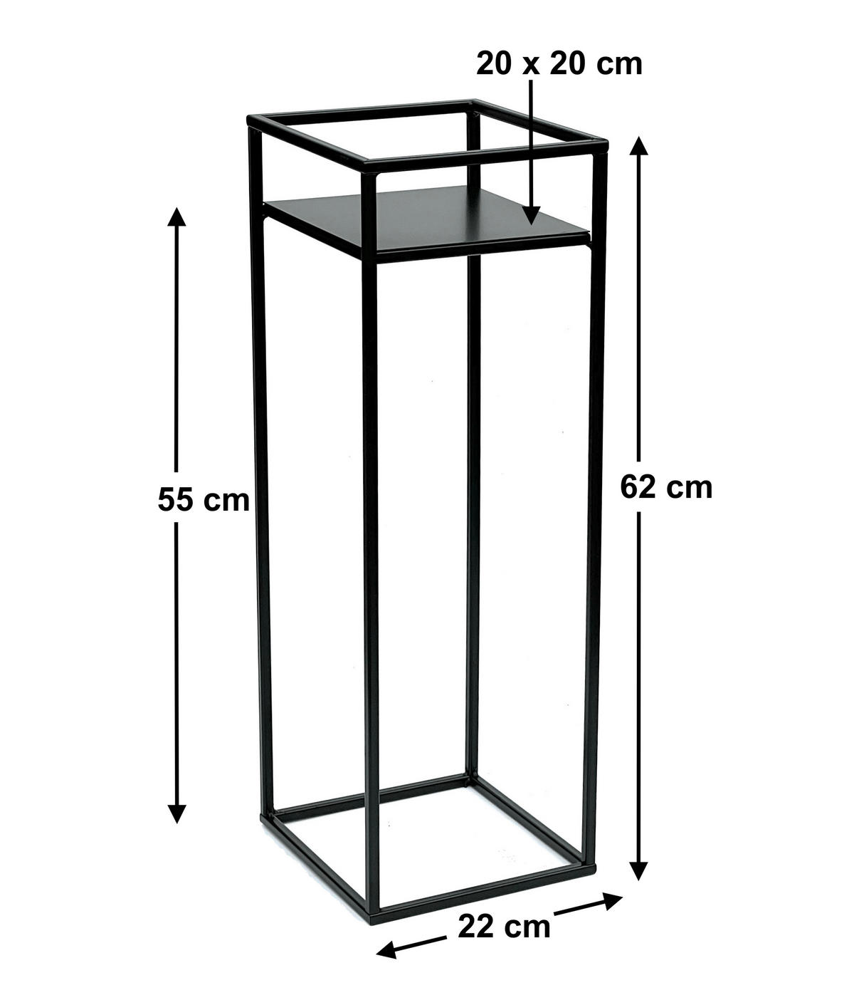 BLUMENHOCKER Metall Schwarz Eckig 62 cm - Schwarz, Metall (22/62/22cm) - DanDiBo