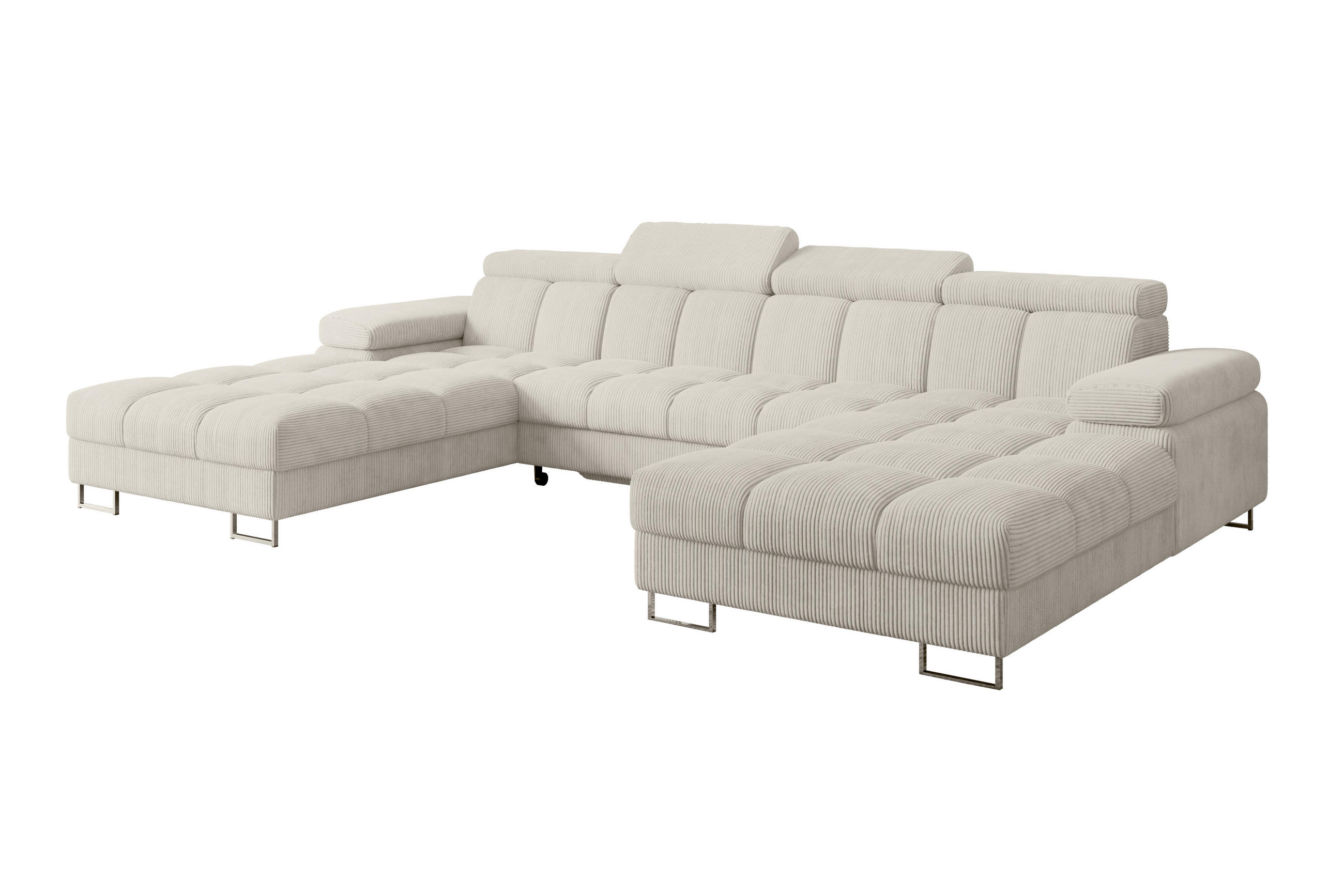 WOHNLANDSCHAFT mit Schlaffunktion und Bettkasten COMA U2 345x203x79 Creme Cord - Mokka, Holzwerkstoff/Textil (345/79/203cm) - ALTDECOR