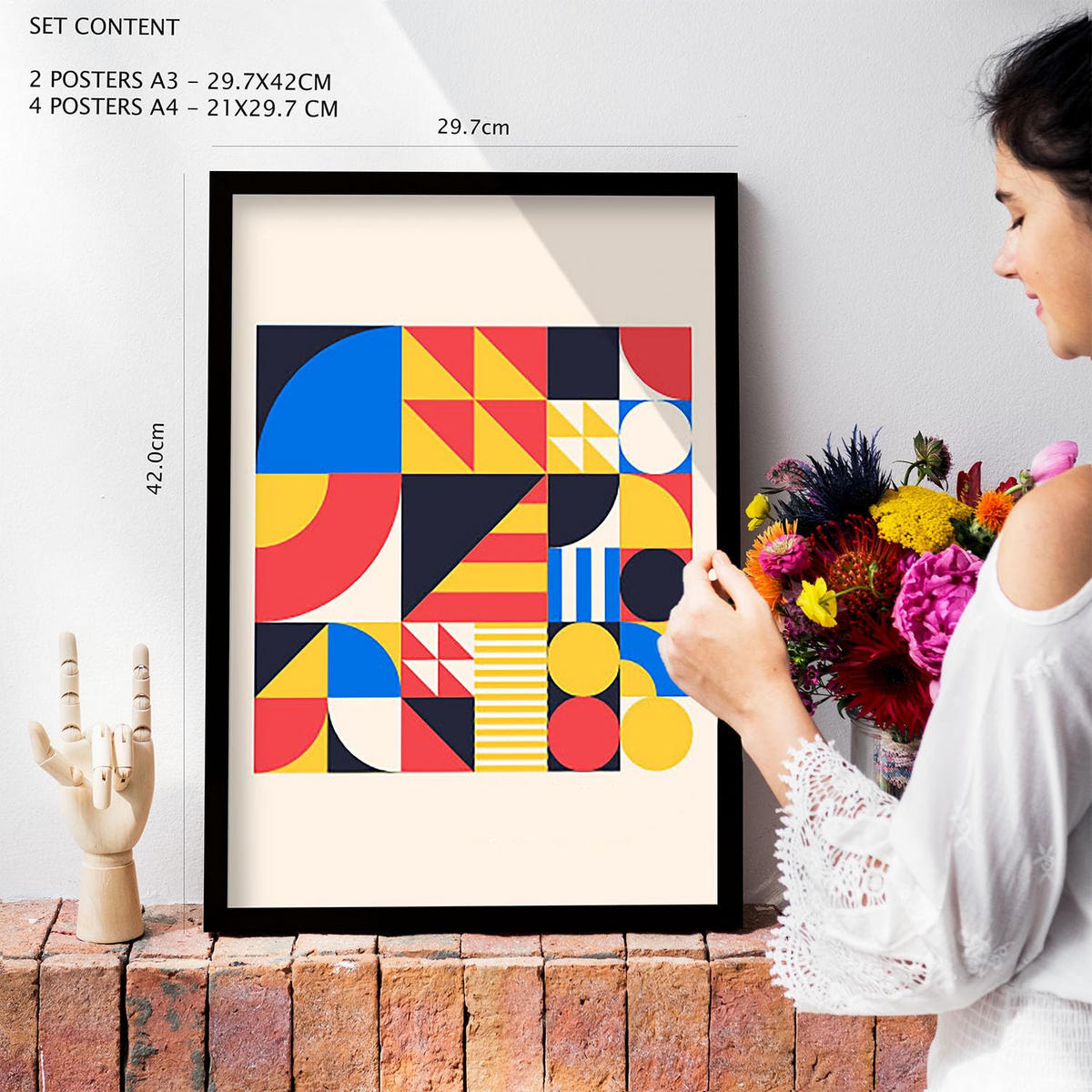 POSTER Set Mit 6 Bauhaus-Stil 1 Geometrisch Größe A3 & A4 Weißer Rahmen - Weiß, Papier (29.7/1cm) - Nacnic