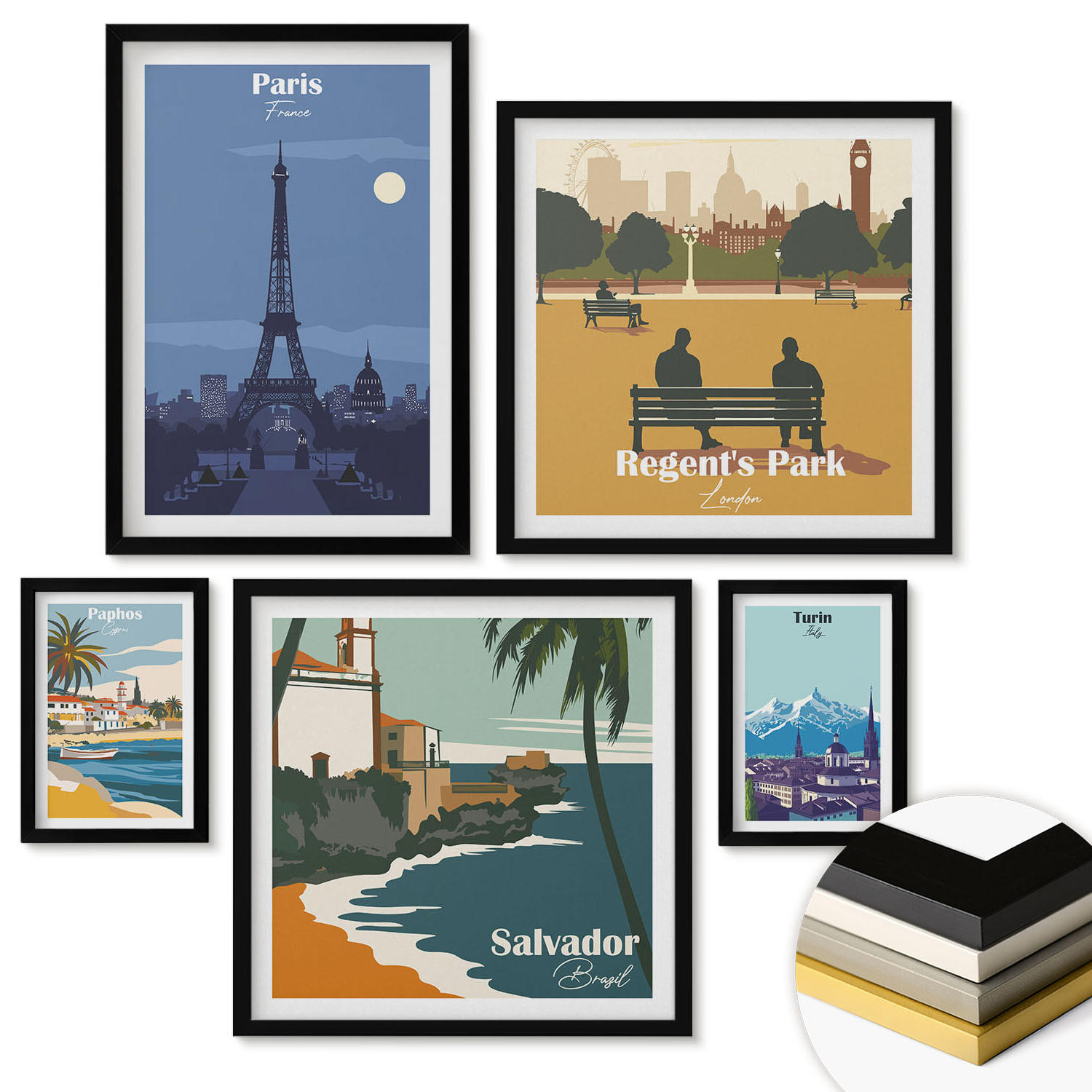WANDBILDER 5er-Set - 50x50 cm & 20x30 cm & 40x60 cm Schwarzer Rahmen - Touristische Küstenlandschaften - Schwarz, Kunststoff (40/60cm) - ArtPrintCave