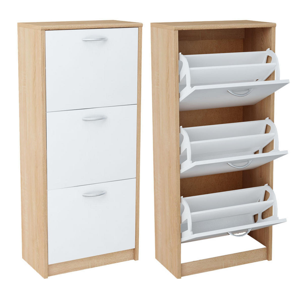 SCHUHSCHRANK mit 3 Fächern in Sonoma-Weiß - Weiß/Sonoma Eiche, Holzwerkstoff (50/116/28cm) - Home Collective