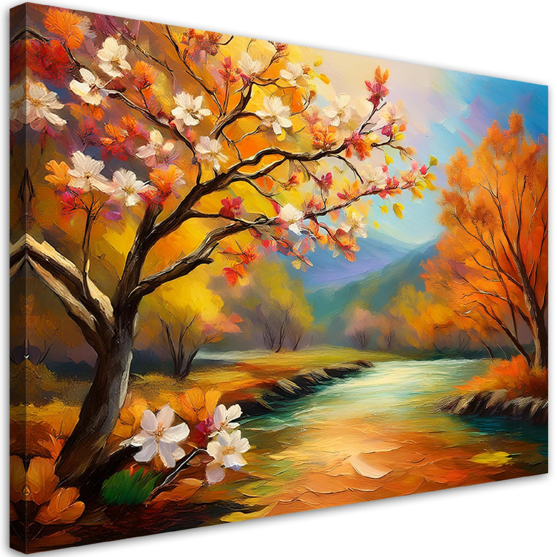 WANDBILD fluss natur bäume wald - Orange, Textil (60/40cm) - Feeby