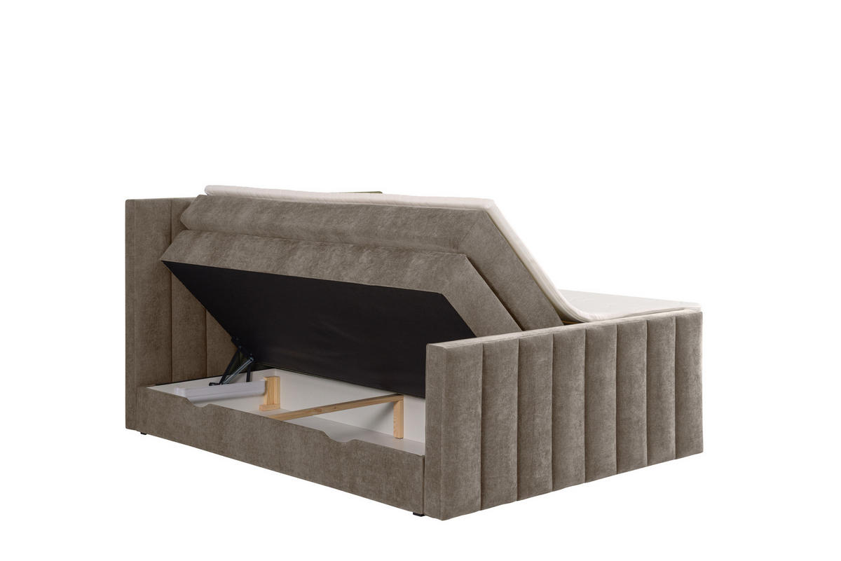 BOXSPRINGBETT VELTRA mit Topper und Bettkasten, Hellbraun, 160x200 cm - Hellbraun, Textil (160/200cm) - KS Home Concept