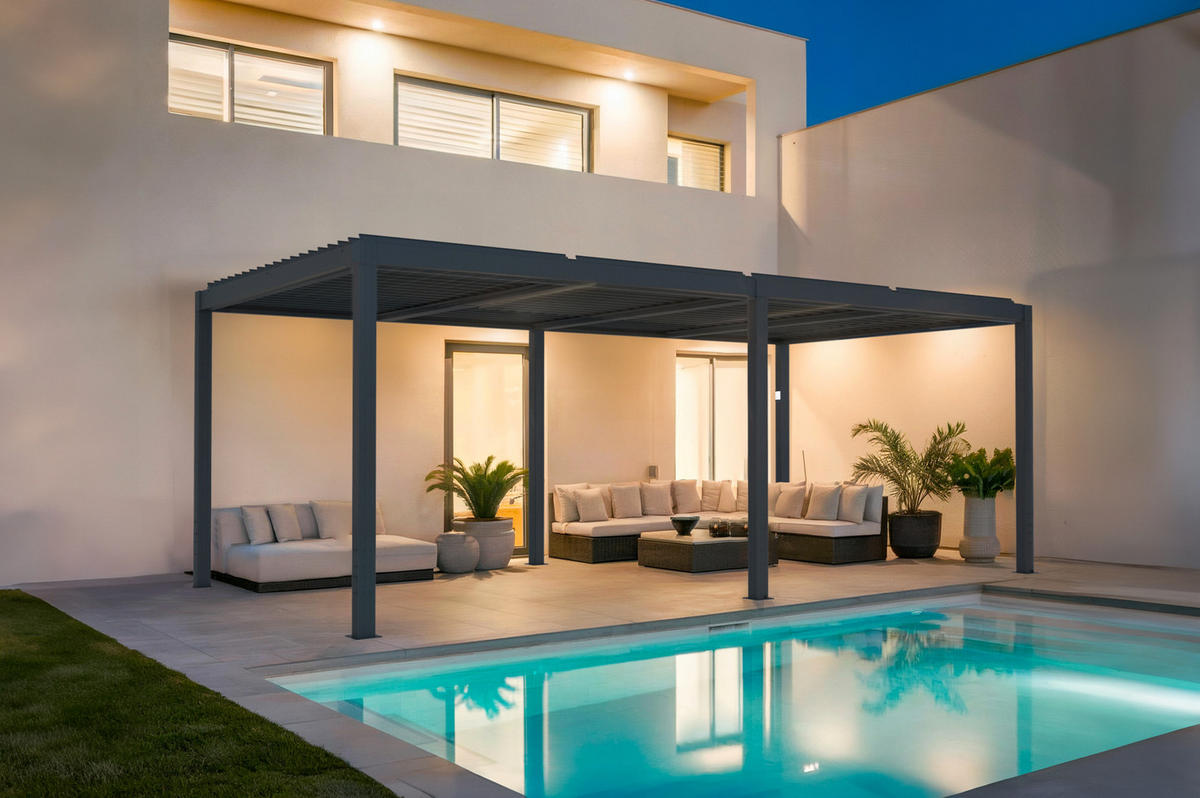 PERGOLA BIOCLIMATISCH MOTORISIERTE Santa graue 6m x 3m - Grau, Metall (304/220/304cm) - Cazeboo