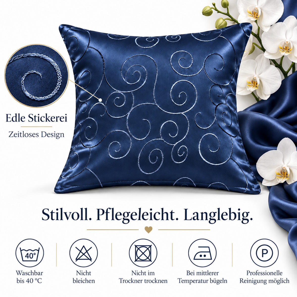 KISSENBEZUG 60/60 cm Dunkelblau Damast Circle - Dunkelblau, Textil (60/60cm) - TiborTex