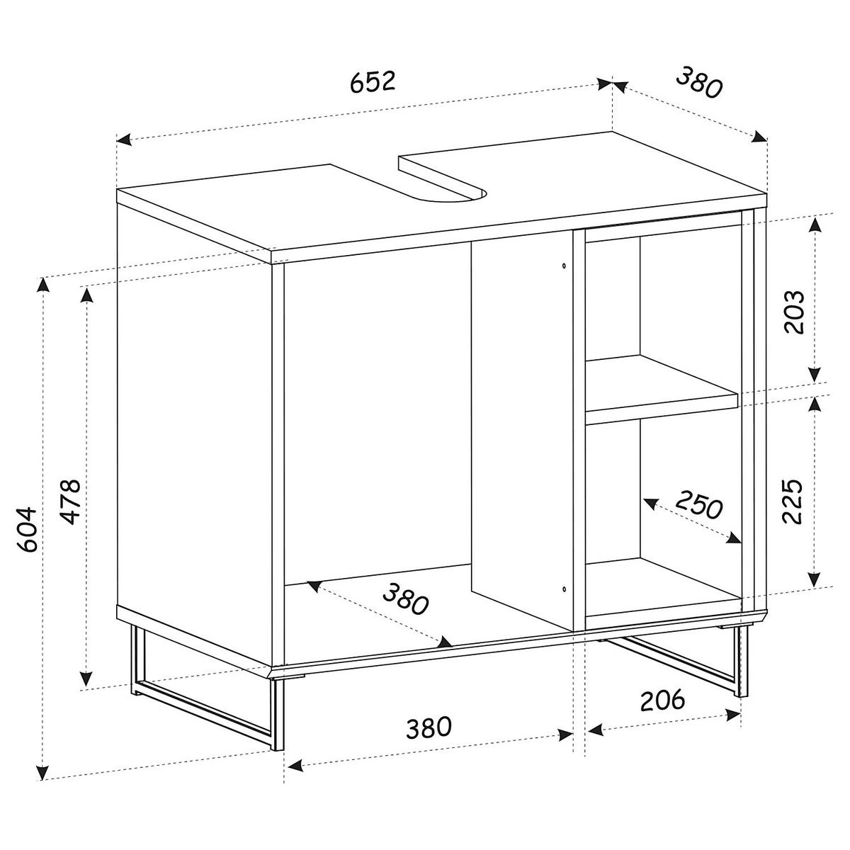 WASCHBECKENUNTERSCHRANK - Matt Grau / Eiche Sonoma Dekor - Grau, Holzwerkstoff (65/61/38cm) - home24
