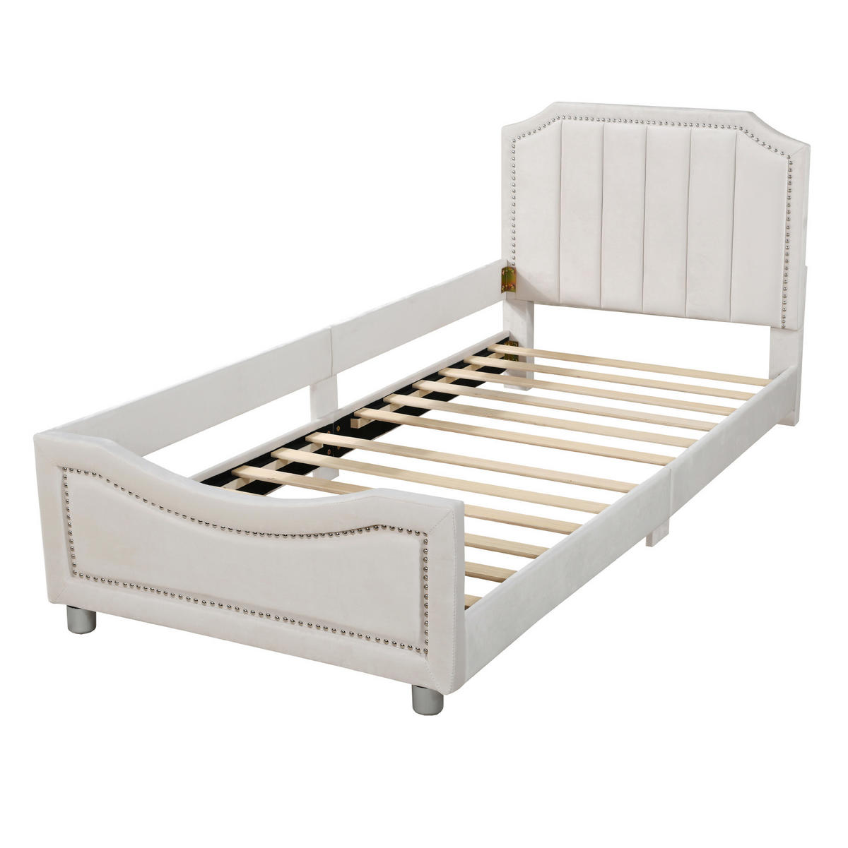 KINDERBETT 90/200 cm aus Massivholz mit Flanellbezug und Rückenlehne Beige - Beige, Holz (90/200cm) - Modenvie