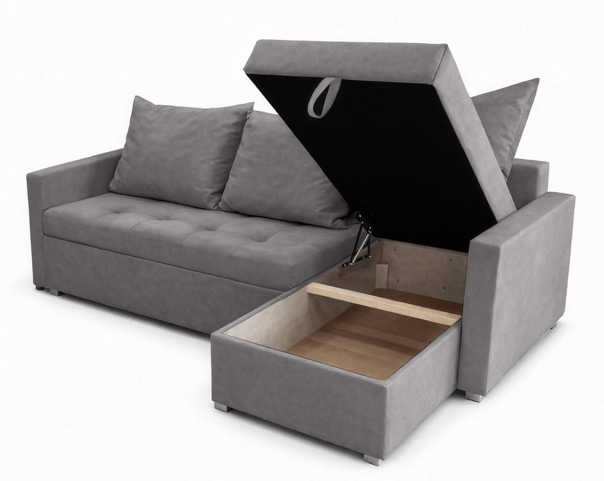 ECKSOFA Universelle L Form Elif Grau 220/140/85 cm stilvolle mit Schlaffunktion - Silberfarben/Grau, Kunststoff/Textil (220/140cm) - AX Living