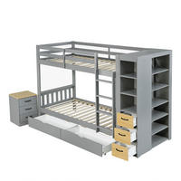 ETAGENBETT 90/200 cm mit 2 Bettkästen und Stauraumregal, DE-41776, in Grau - Grau, Holzwerkstoff (90/200cm) - ComfortXL