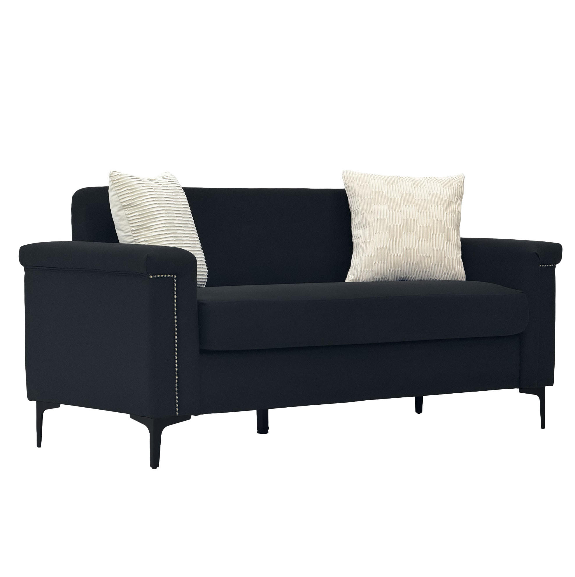 SOFA 2er-Set 172 cm Schwarz Stoff mit Metallfüßen - Schwarz, Holz (73.5/81.5/172.1cm) - Meubliv