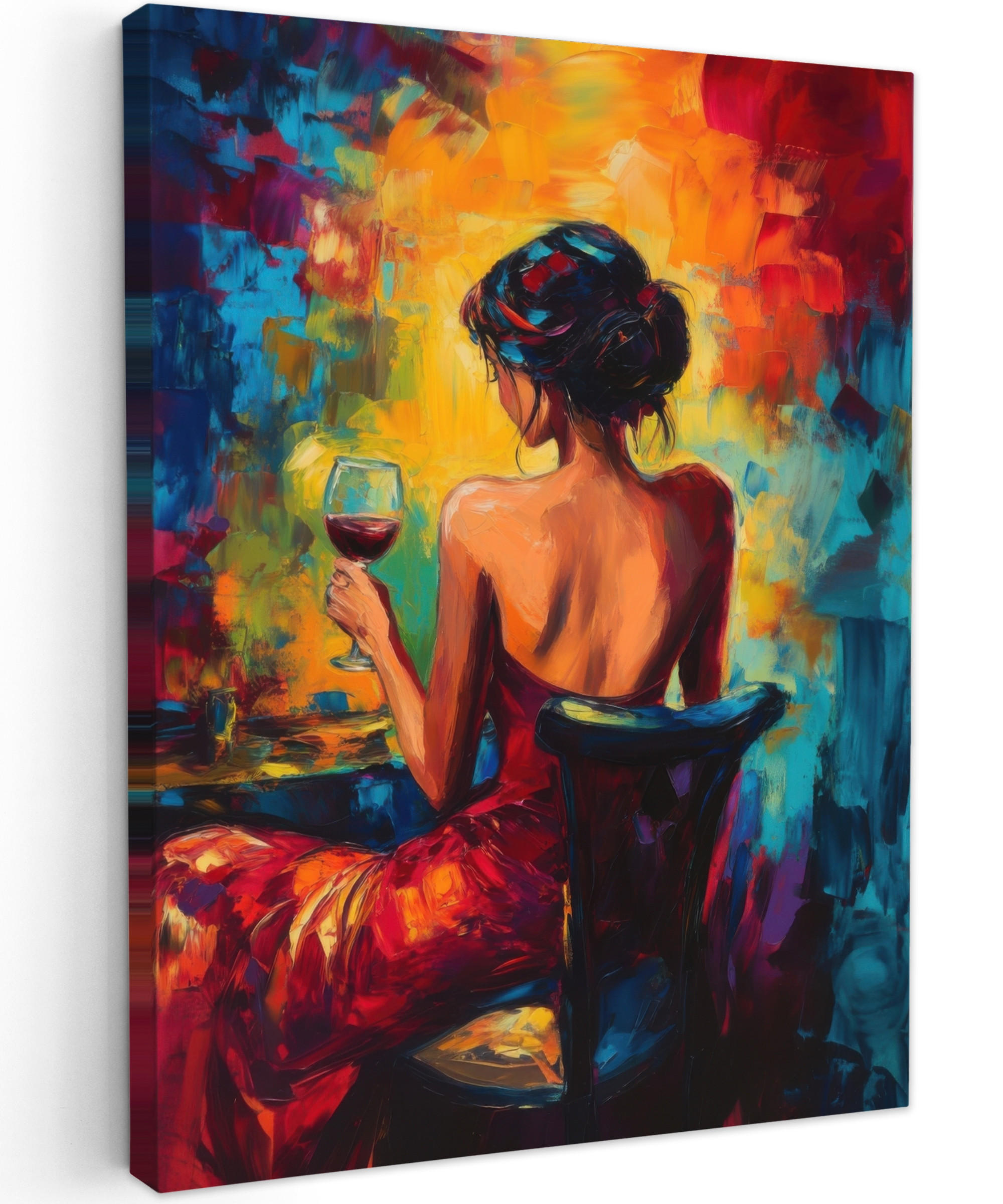 LEINWANDBILD Wein - Frau - Stimmungsvoll - Farbenfroh 60x80 cm - Bordeaux, Textil (60/80cm) - MuchoWow