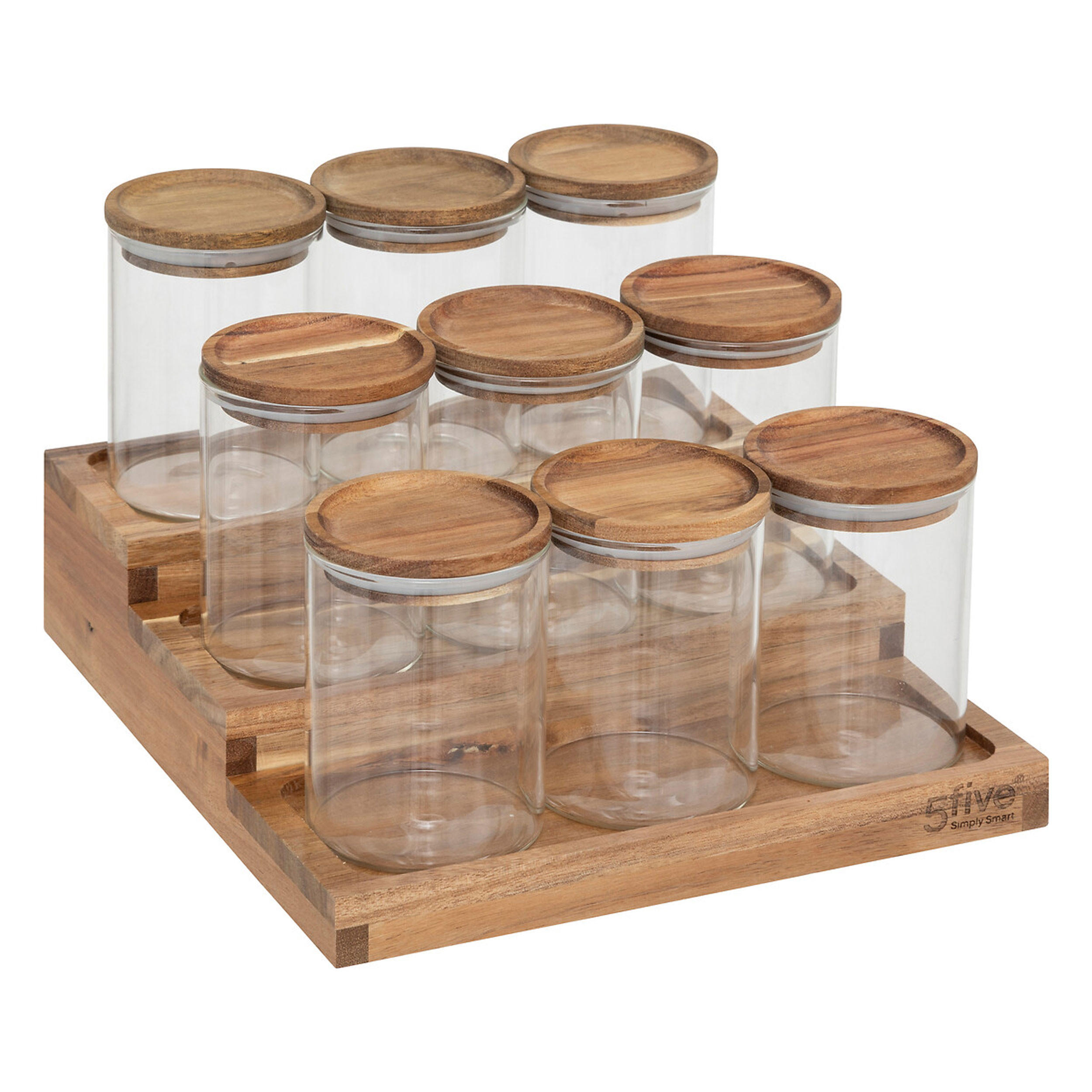 GEWÜRZREGAL Harmony, mit 9 Gläsern, Akazie / Glas, Braun - Braun, Holz (23/15/24cm) - 5five Simply Smart