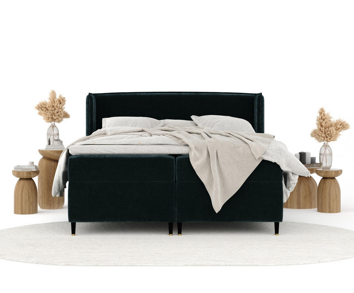 BOXSPRINGBETT Segni Türkisfarben 160/200 cm mit Matratze und Topper - Türkis/Schwarz, Holz/Holzwerkstoff (160/200cm) - Maison de Reve