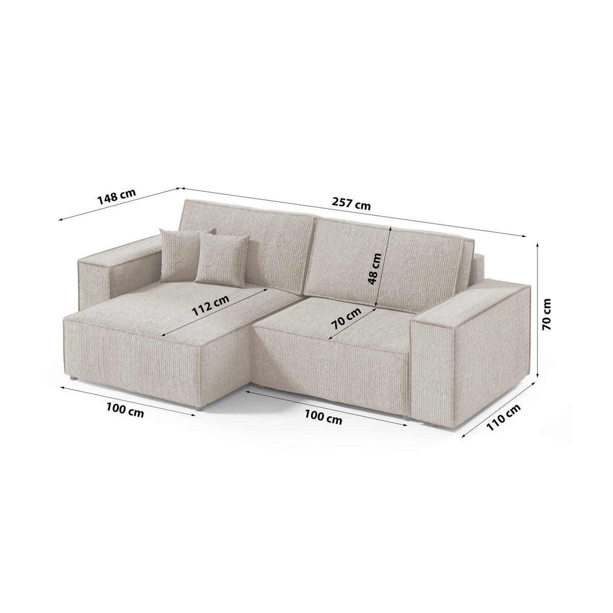 ECKSOFA Schlaffunktion Sekwana mini Beige - Beige, Textil (148/257cm) - Fedve