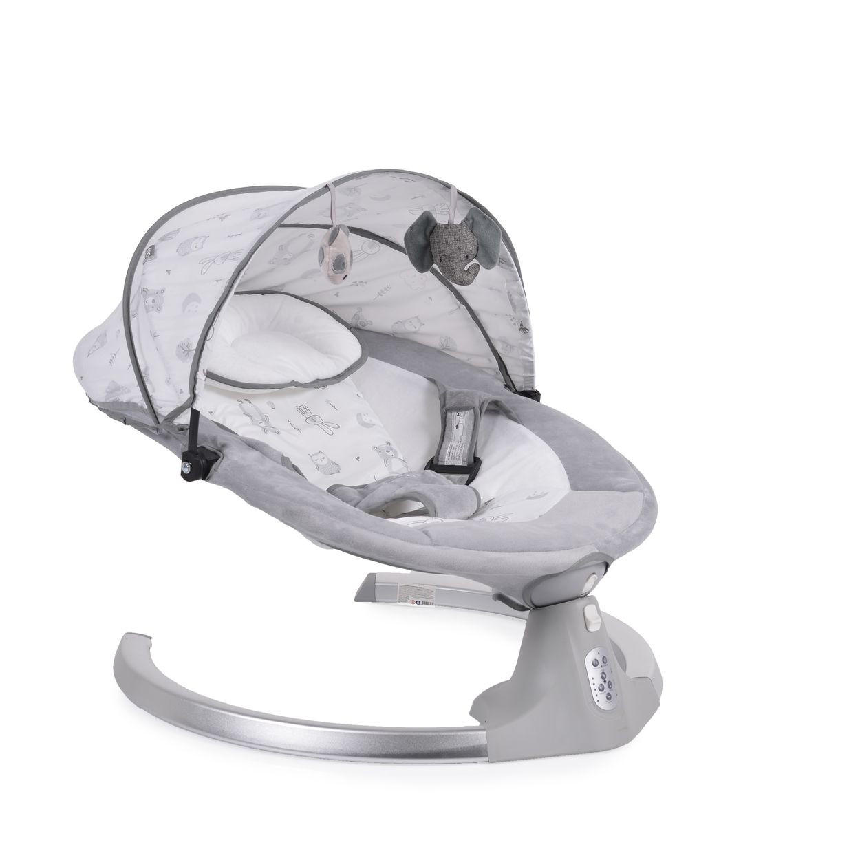 BABYWIPPE Ari grau Bluetooth, 5 Schaukelgeschwindigkeiten, Moskitonetz, 3-Punkt-Gurt - Grau, Metall - Cangaroo