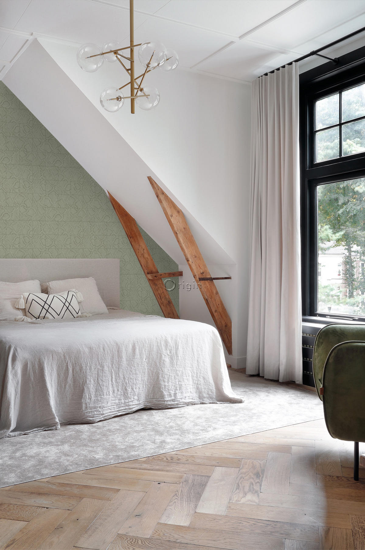 TAPETE Fliesenmuster mit Schlangenhaut-Motiv 53 cm x 10.05 m - Grün, Papier (53/1000cm) - Origin Wallcoverings