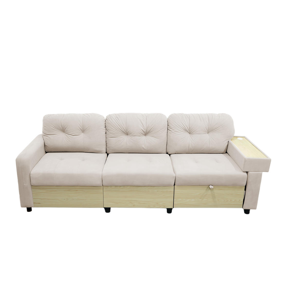 ECKSOFA 228/80/78 cm beige aus Samt mit Stauraum und USB - Beige, Textil (80/228cm) - OKWISH