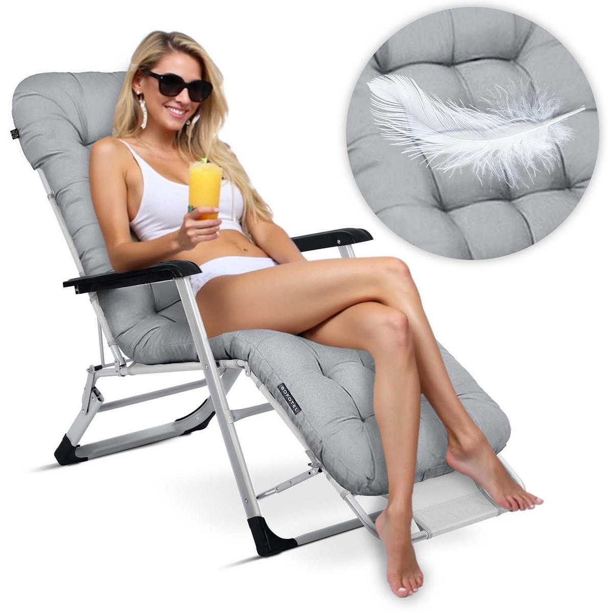GARTEN-RELAXSESSEL Klappbarer mit Kissen, Grau - Grau, Metall (60/102/110cm)