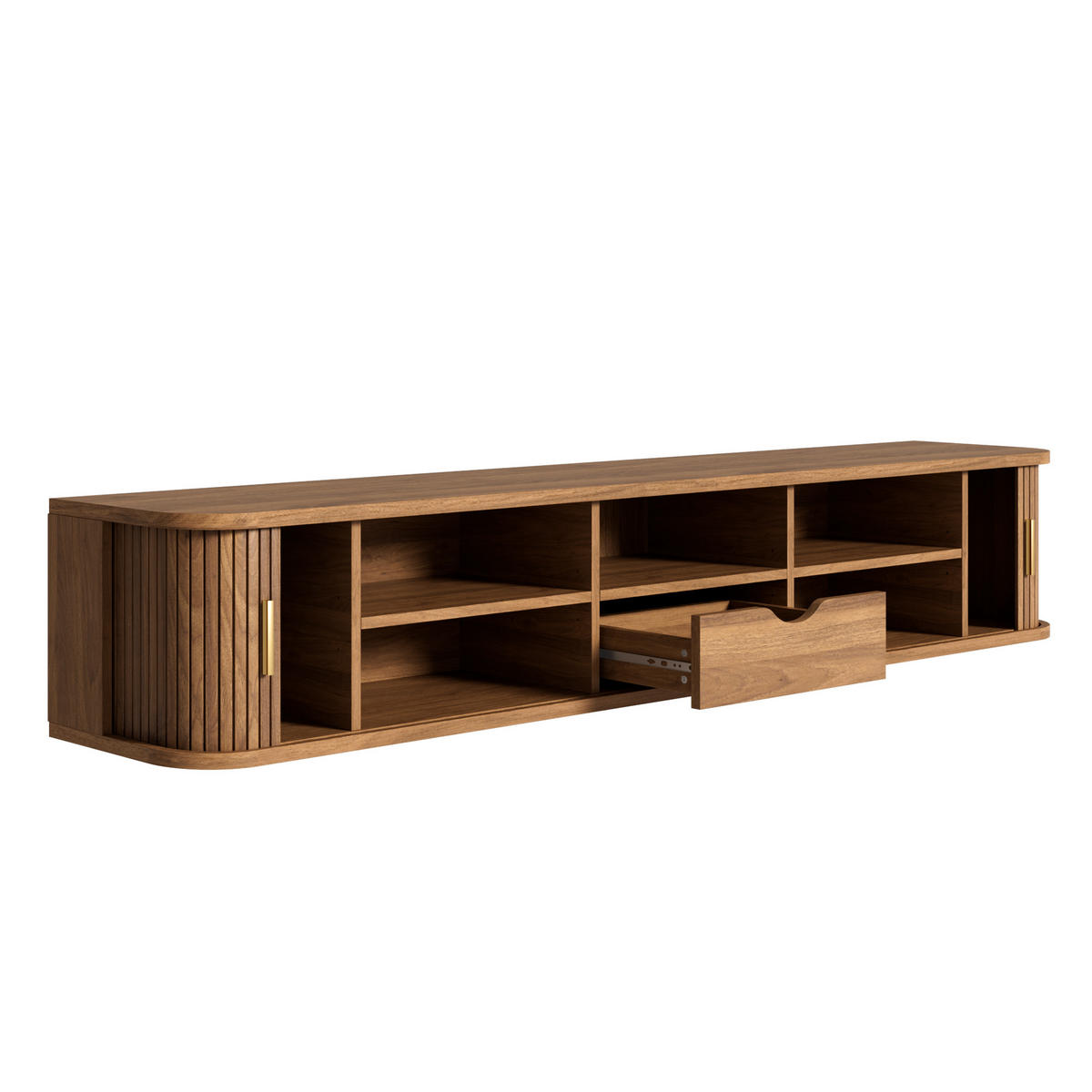 TV-BOARD Wandhängend MDF LED Rillenoptik Wohnzimmer - Walnussfarben, Holzwerkstoff (175/30/30cm) - FLIEKS