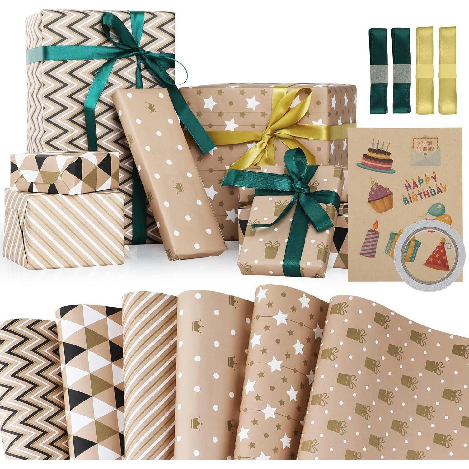 GESCHENKPAPIER Set 6 Blatt 70 x 50 cm Kraftpapier - Multicolor, Papier (50/0.1/70cm)