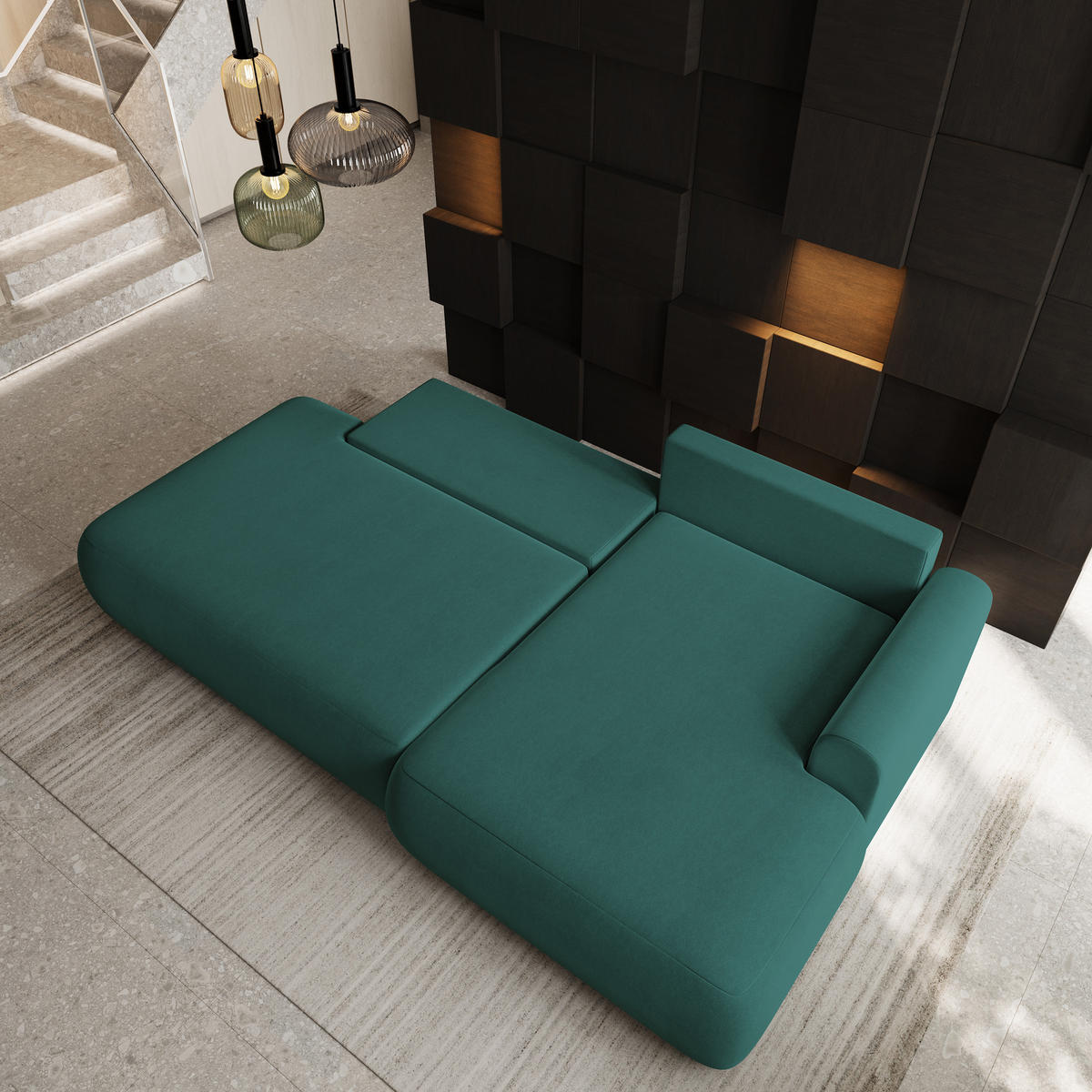 ECKSOFA NUVIRA CL R-S Blau Samtstoff mit Schlaffunktion - Blau, Holzwerkstoff/Textil (279/158cm) - MASSENO