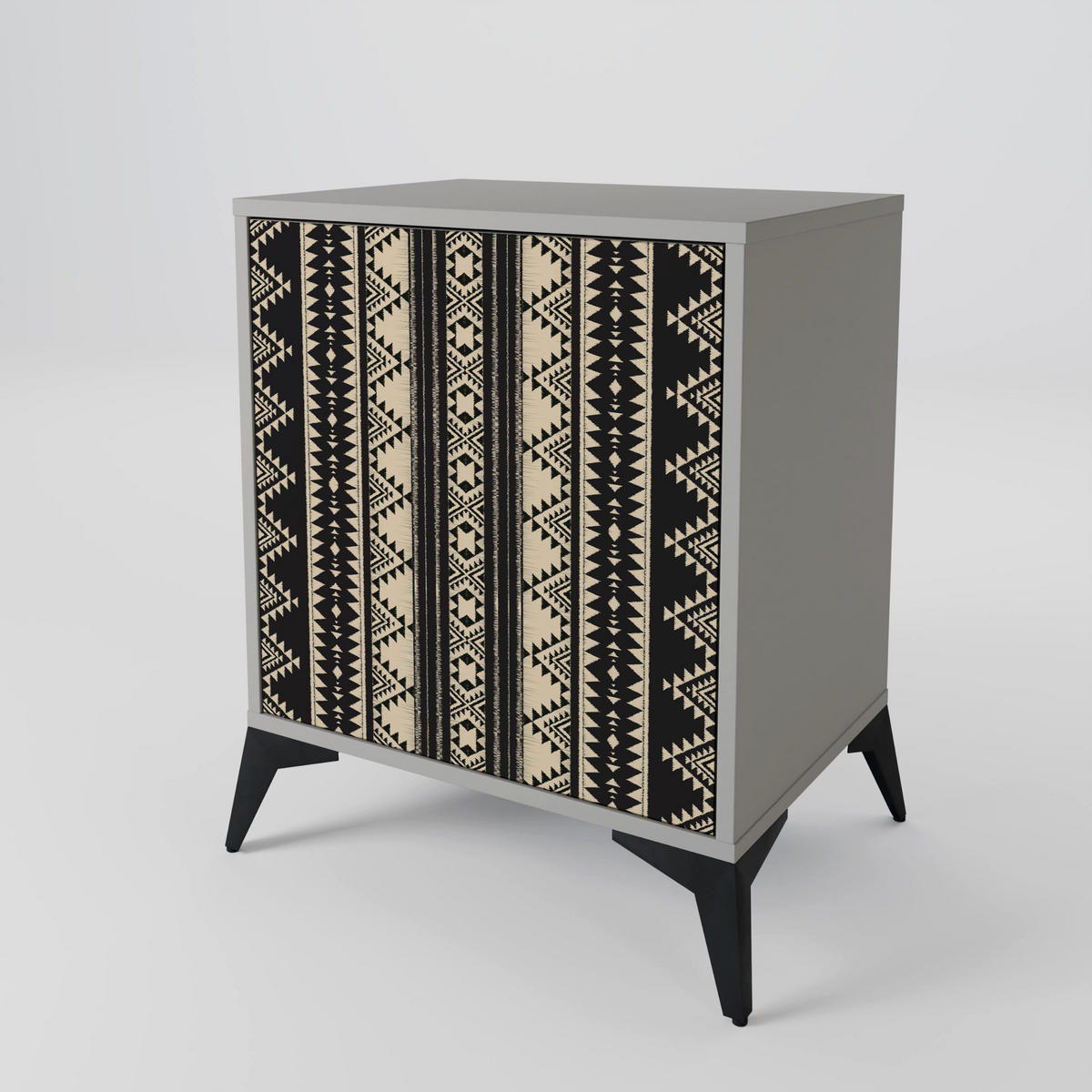 SIDEBOARD AZTEC, Grau, 57,5x42x77,5 cm, Schräge Buchenholzfüße - Buchefarben/Multicolor, Holzwerkstoff/Buchenholz (57.5/77.5/42cm) - SpaceRebels