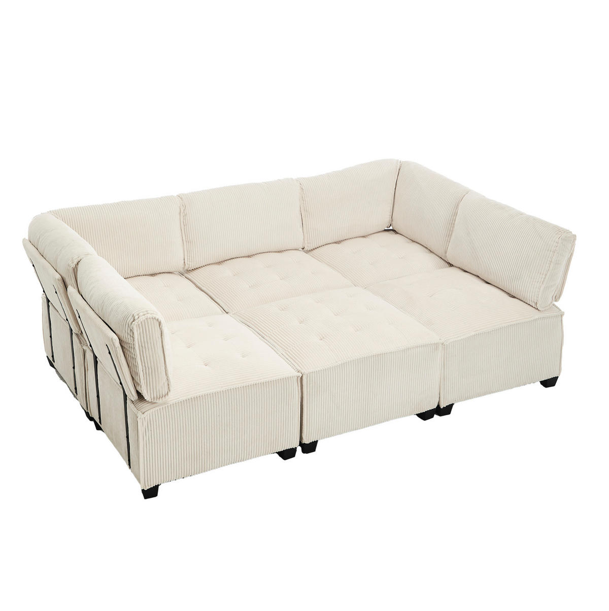 SOFA modular 308 x 154 cm Cord Beige 6-Sitzer - Beige, Kunststoff (154/82/308cm) - Meubliv