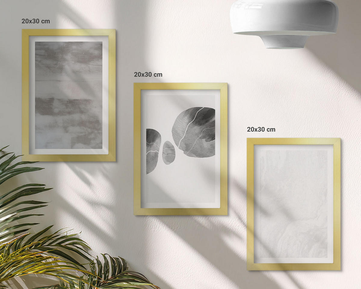 BILDER SET 3er Set - 20x30 cm Goldrahmen - Abstrakte moderne Strukturen - Goldfarben, Kunststoff (20/30cm) - TULUP