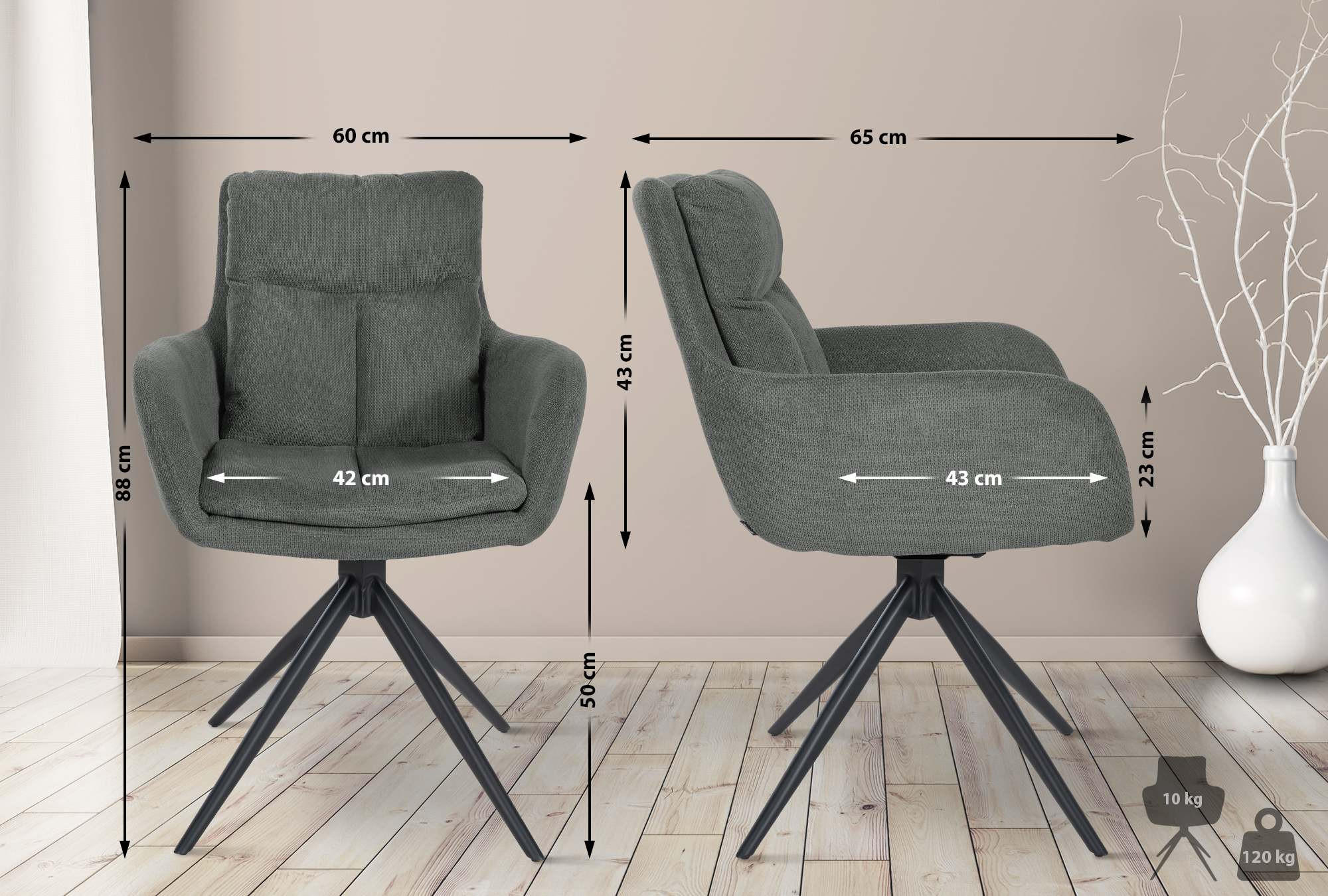 Thumbnail - CLP Armlehnenstuhl, Grau, Textil, 60x88x65 cm, Esszimmer, Stühle, Esszimmerstühle, Armlehnenstühle