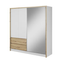 SCHWEBETÜRENSCHRANK SABRINA 204/214/62 cm 3-türig mit Spiegel Weiß - Eiche Artisan/Weiß, Holzwerkstoff (204/214/62cm) - MASSENO