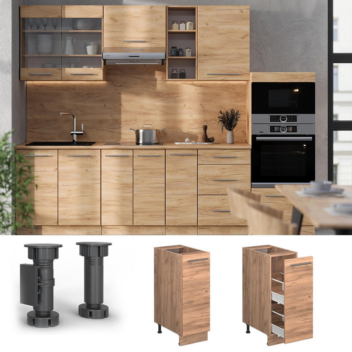 APOTHEKERSCHRANK Fame-Line Goldkraft Eiche 30 cm , AP Anthrazit - Honigeiche, Holzwerkstoff (30/82/60cm) - Vicco
