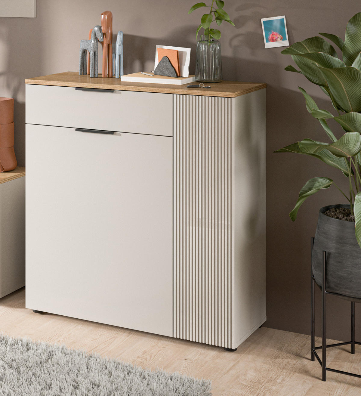 SCHUHSCHRANK Kaschmir Sand, Evoke Eiche, Flur Kommode 80 x 88 cm Skid - Kaschmir/Eichefarben, Holzwerkstoff/Kunststoff (80/88/36cm) - Inn.Furn