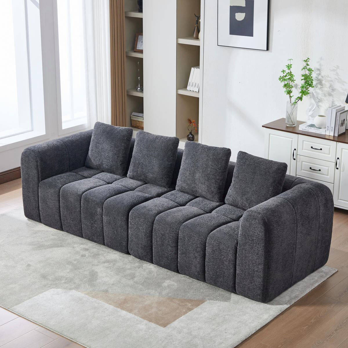 3-SITZER SOFA Samt Dunkelgrau - Dunkelgrau, Textil (160/70/94.5cm) - WISHDOR