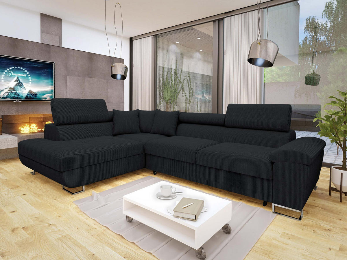 ECKSOFA Cotere Cord, Seite: Links - Schwarz, Holz/Textil (270/202cm) - MIRJAN24