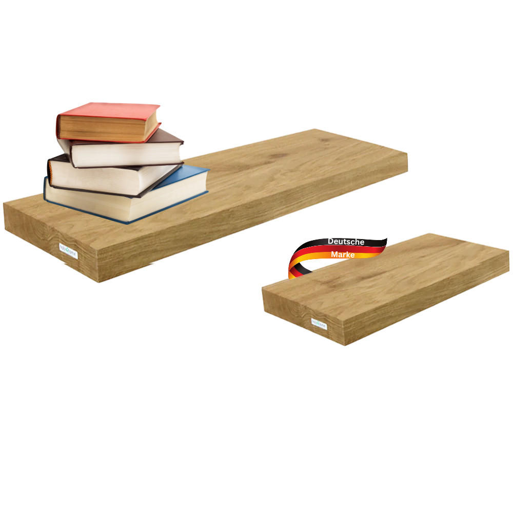 WANDREGAL 2er-Set Holz HYDI Eichenholz Massiv - Braun, Holz (70/4/22cm) - DELUKE