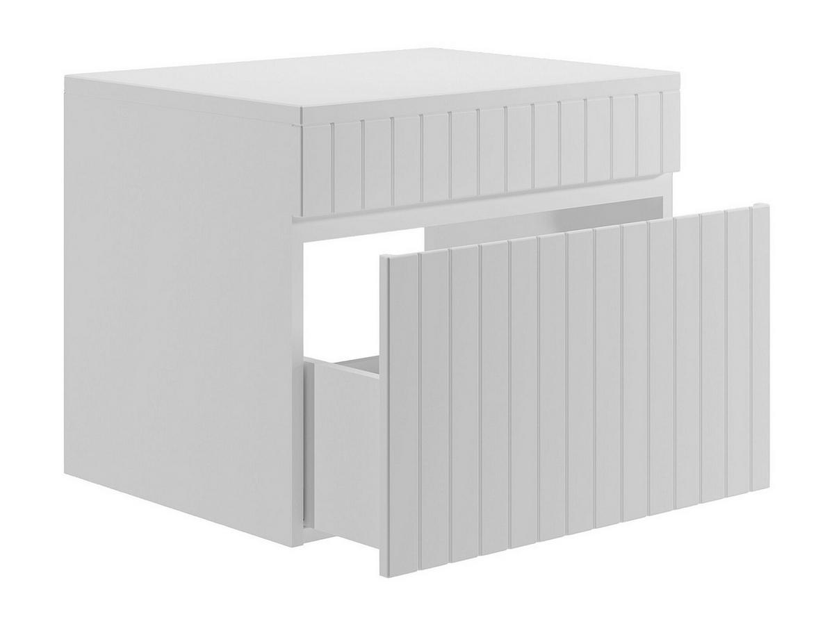 WASCHBECKENUNTERSCHRANK hängend mit Aufsatzplatte - Weiß gerippt - 60 cm - SATARA - Weiß, Holz (60/46/46cm) - Vente-Unique