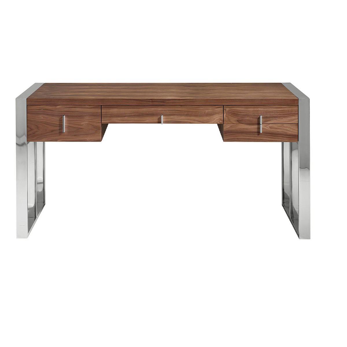 SCHREIBTISCH Rechteckig Walnuss Stahl 158/62/76 cm - Edelstahlfarben/Walnussfarben, Holz/Metall (62/158/76cm) - ANGEL CERDA