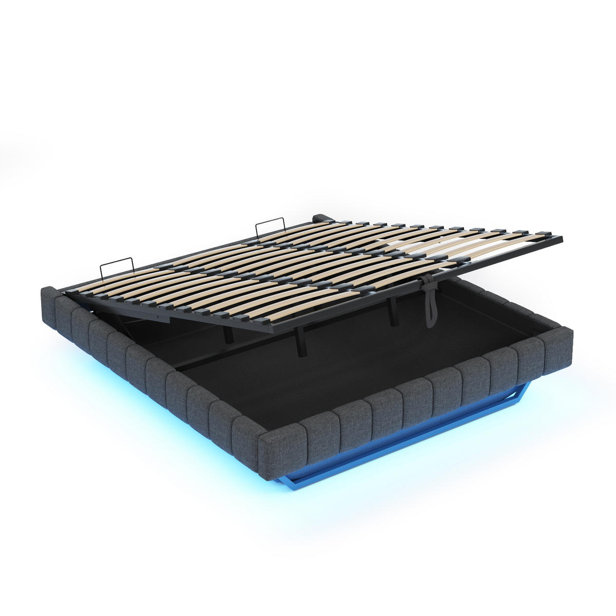 POLSTERBETT 180/200 cm Grau mit Stauraum und LED-Beleuchtung aus Leinen - Grau, Textil (180/200cm) - OKWISH