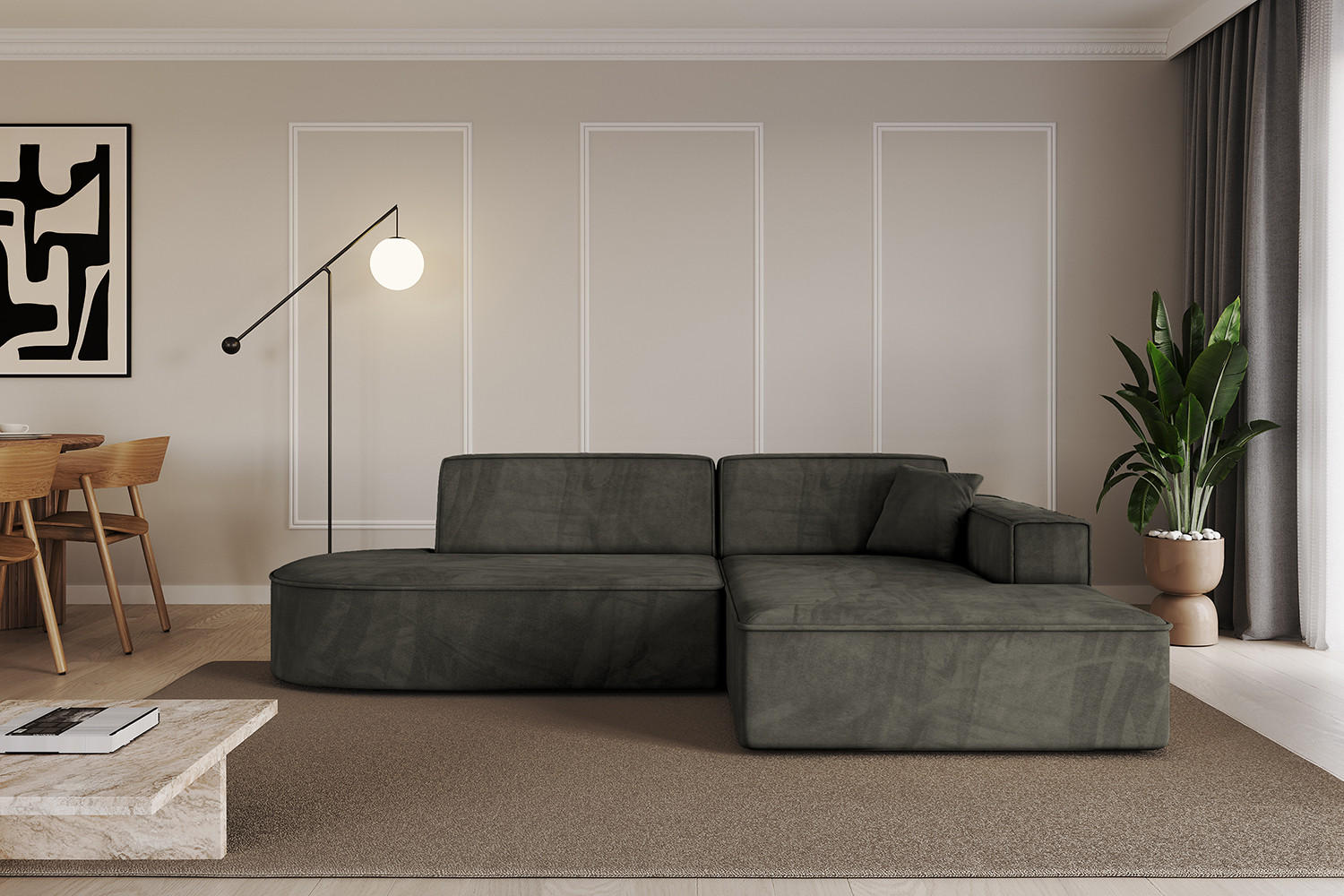 ECKSOFA Ottomane Rechts IREA-L1-v4 - 234x171x79 cm Schwarz - Schwarz, Holzwerkstoff/Textil (171/234cm) - ALTDECOR