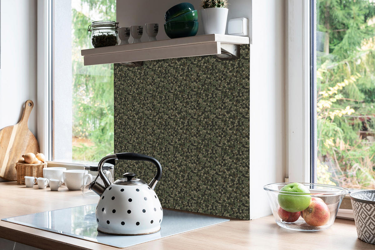 FLIESENAUFKLEBER 9 Stück 30x30 cm selbstklebend Militärisches Mosaik - Grün, Textil (30/1.6/30cm) - TULUP