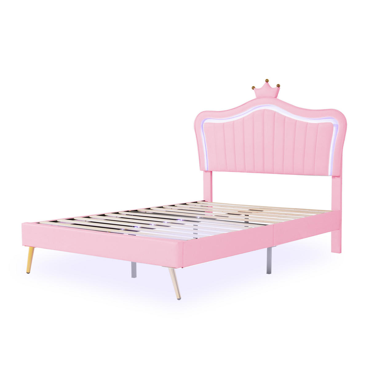 KINDERBETT 140/200 cm mit LED-Beleuchtung, verstellbarem Kopfteil und Lattenrost in Muschelform, Rosa/Weiß - Pink, Textil (140/200cm) - Redom