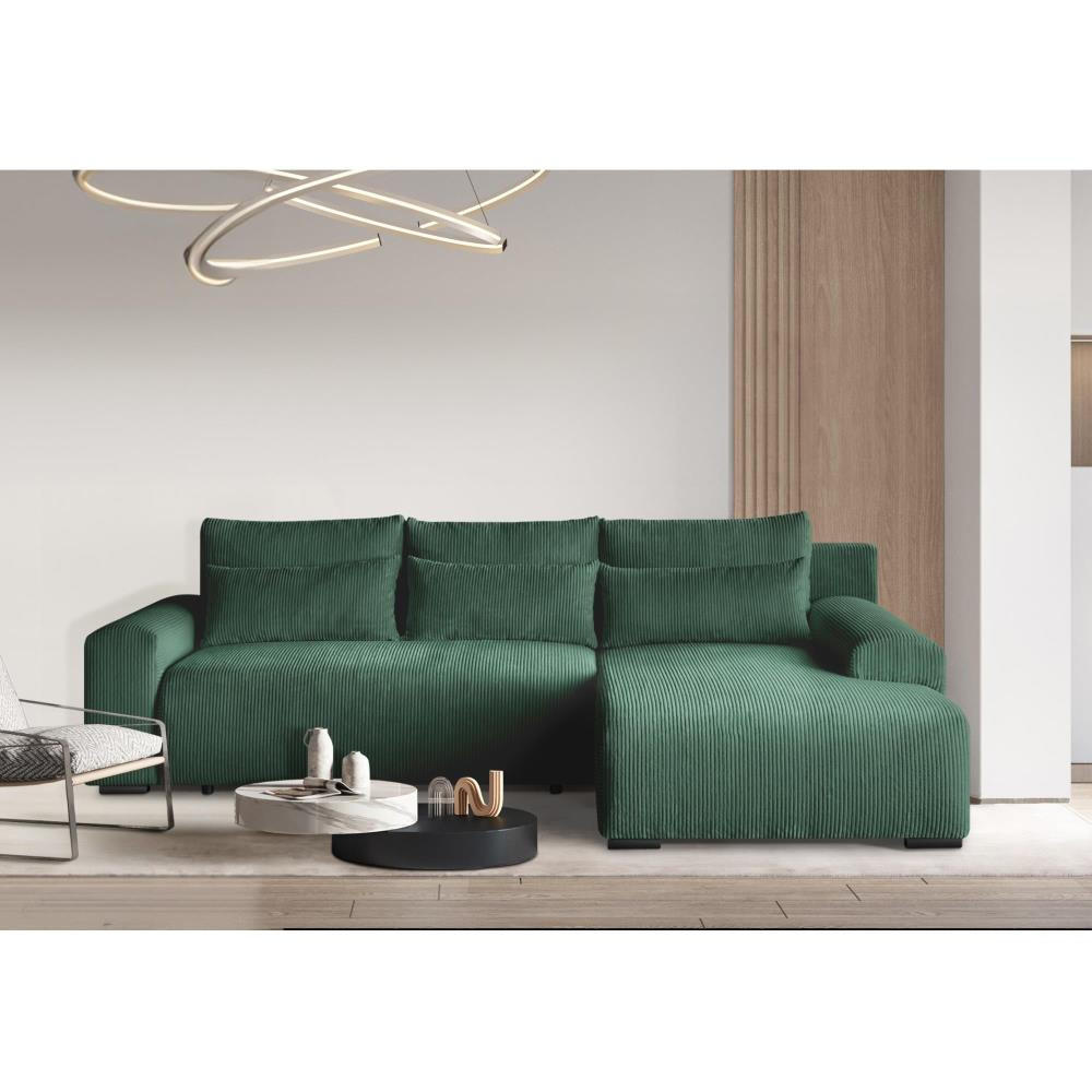ECKSCHLAFSOFA Benny grün rechts - Schwarz/Grün, Kunststoff/Textil (271/185cm) - Beautysofa