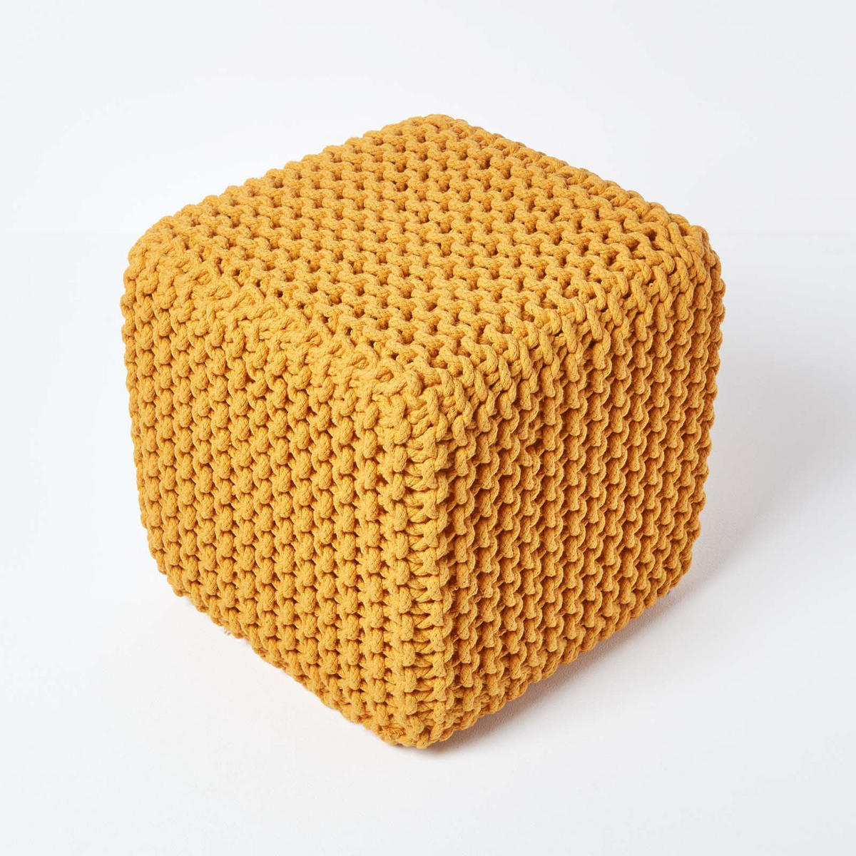 STRICK-POUF senfgelb, Sitzwürfel 35/35/35 cm - Currygelb, Textil (35/35/35cm) - Homescapes