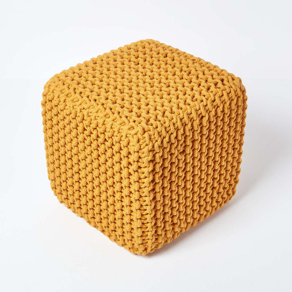 Thumbnail - Homescapes Strick-Pouf, Currygelb, Textil, Uni, Quadratisch, 35x35x35 cm, Wohnzimmer, Hocker, Sitzwürfel