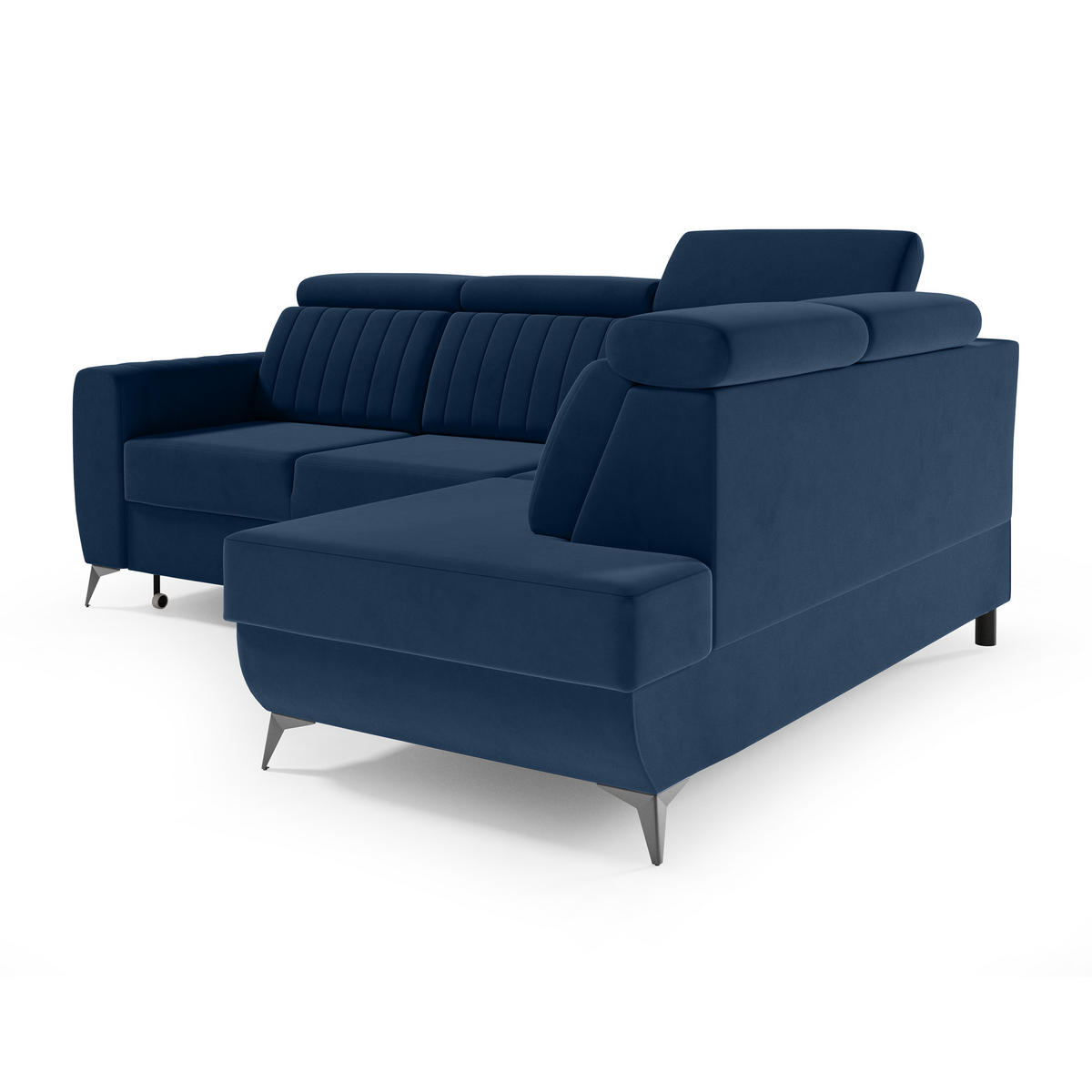 ECKSCHLAFSOFA Connor II verstellbare Kopfstützen, Dunkelblau, rechts - Schwarz/Dunkelblau, Textil (268/204cm) - Beautysofa