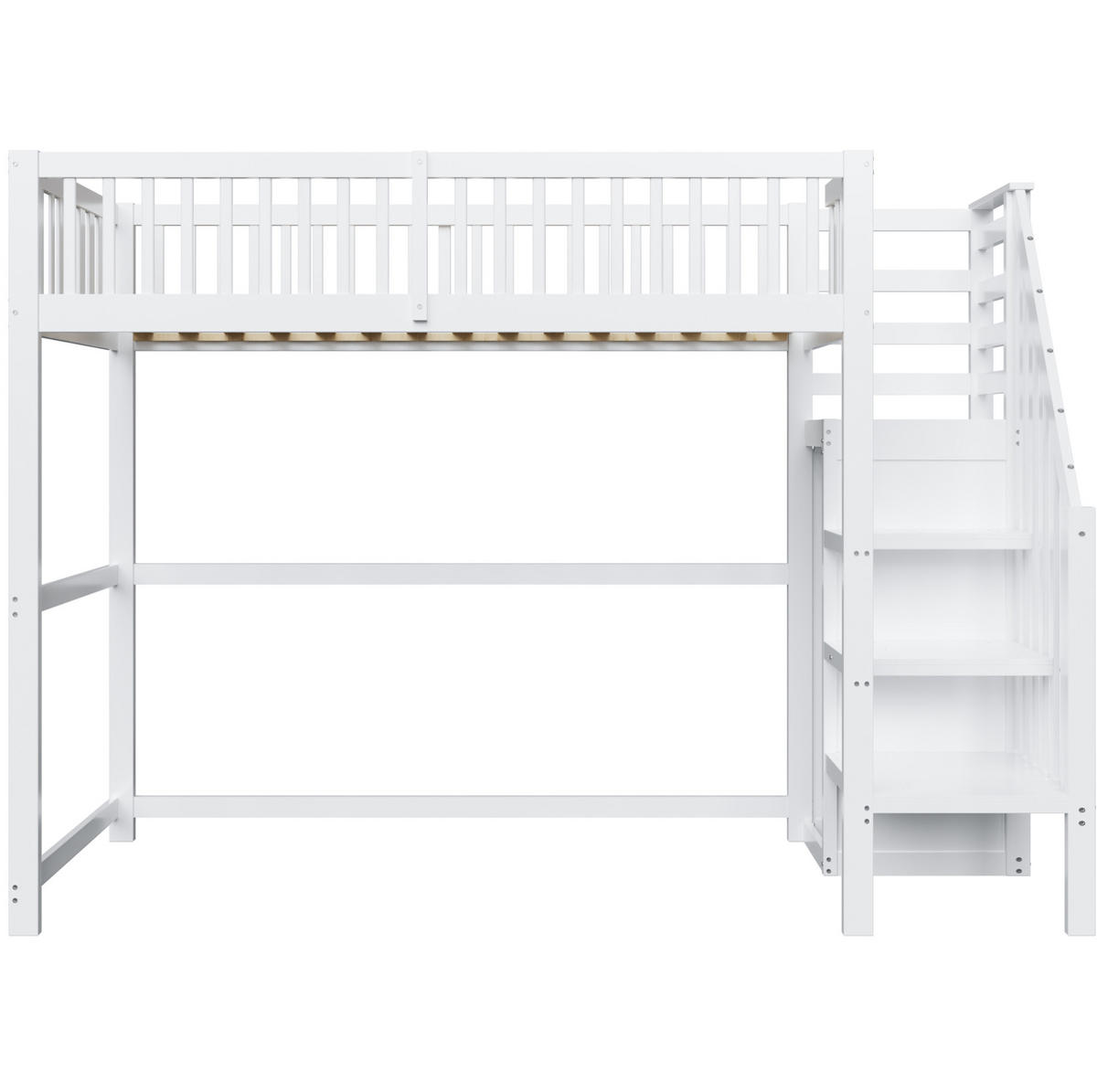 HOCHBETT 90/200 cm Weiß aus Holz mit Treppe und Kleiderschrank - Weiß, Holzwerkstoff (90/200cm) - OKWISH
