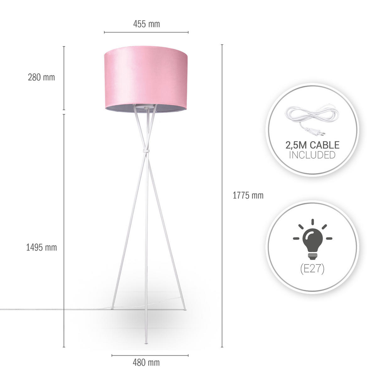 STEHLEUCHTE Kate Fl - Pink, Metall (48/48/177.5cm) - Paco Home