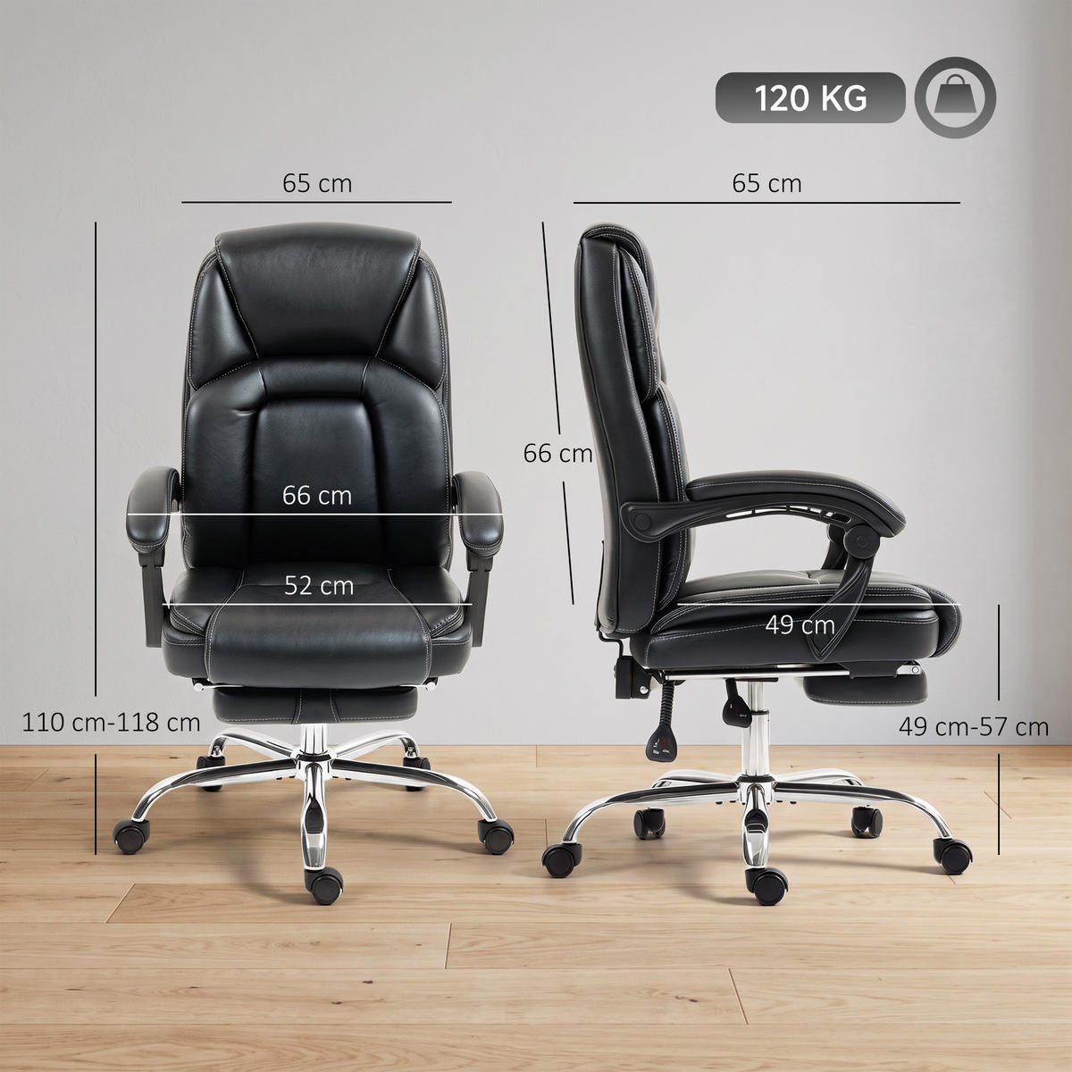 BÜROSTUHL Schwarz 66.0/65.0/118.0 cm - Schwarz, Kunststoff (65/118/66cm)